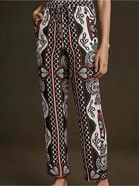 FARM Rio Black, Cream & Rust Patterned Straight-Leg Pants